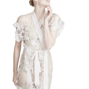 Rya Collection Charming Sheer Floral Mini Beige Ivory Robe Cover Up Size XS